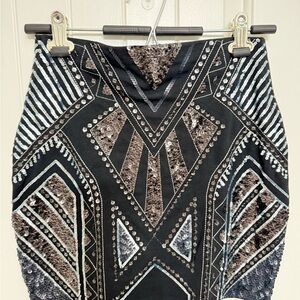 Sequin Embellished Navy and Silver Skirt